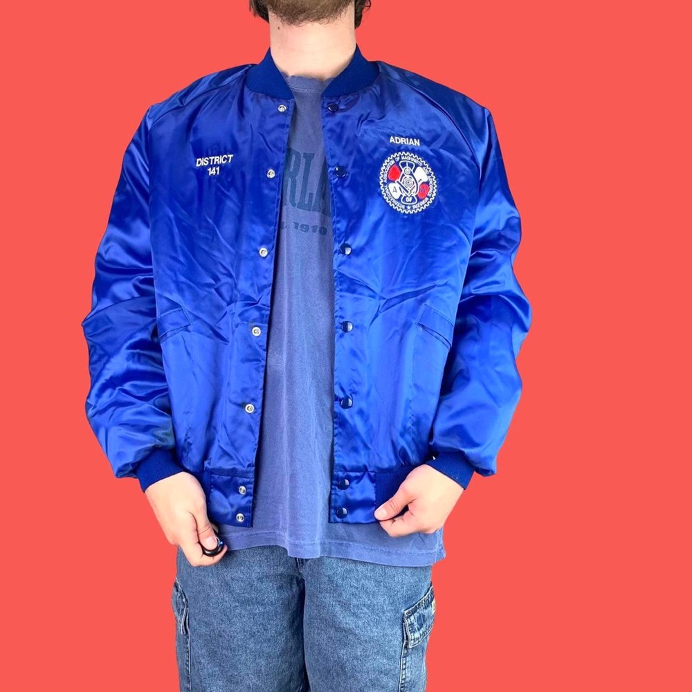 80s vintage blue bomber jacket